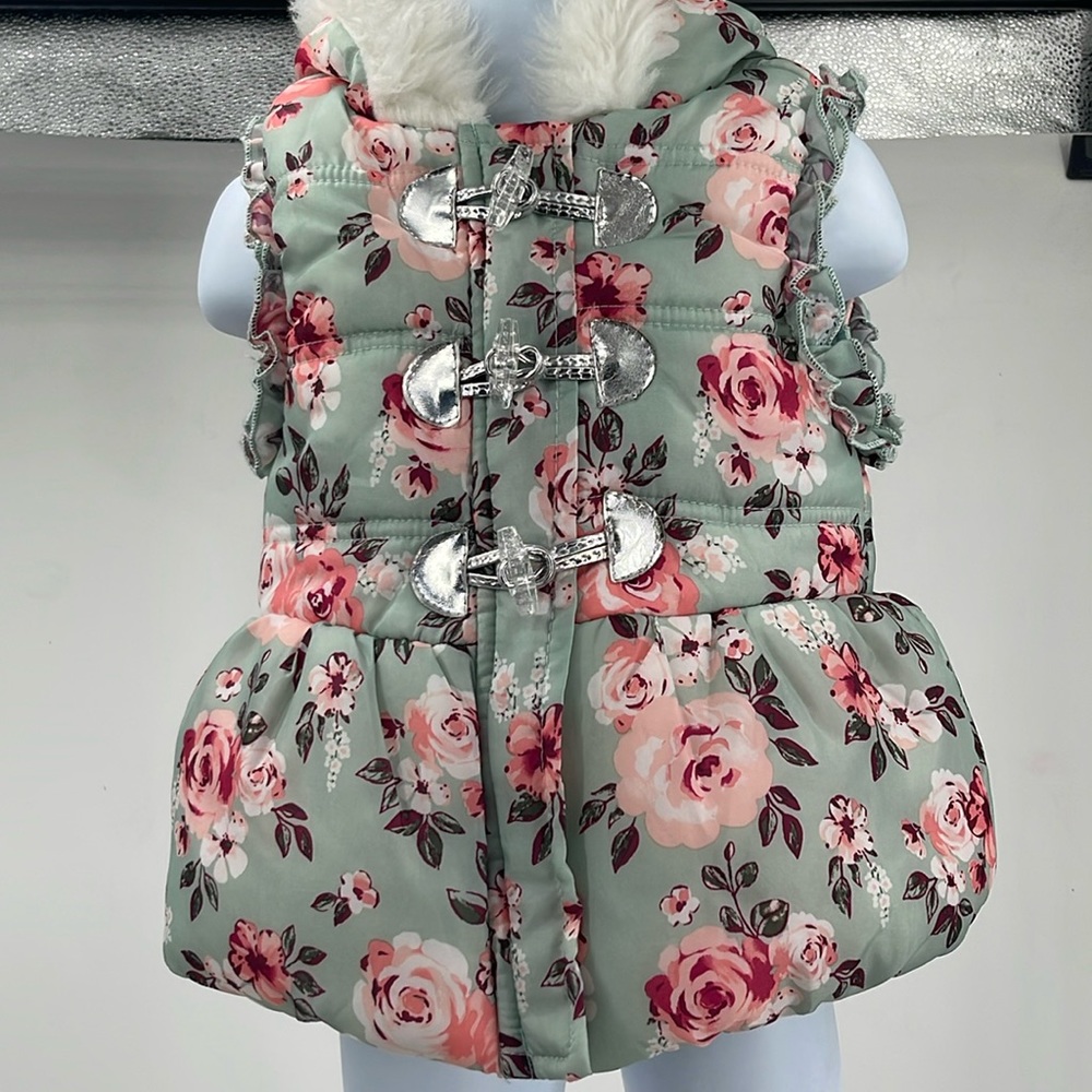 Little Lass Girls Sleeveless Floral Windbreaker with Hoodie Size 3T